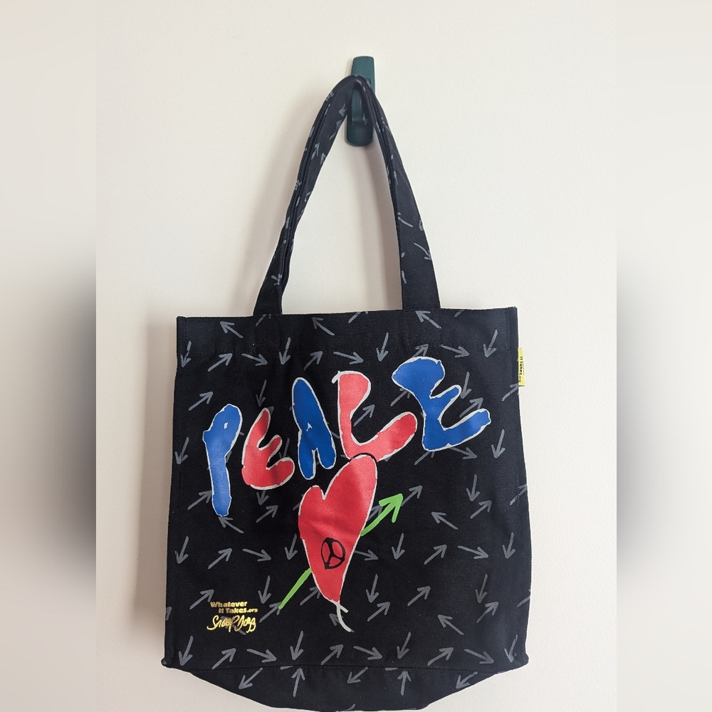 Snoop Dog Whatever It Takes Black Peace Graphic Tote Bag NWOT